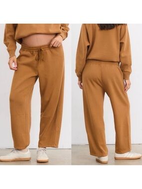 Hatch The Romy Darted Sweatpants Maternity Barrel Leg Rubber Tan Mustard